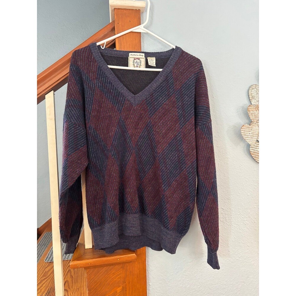 Sears roebuck vtg made in Italy wool blend sweater geometric grandpa Cosby L